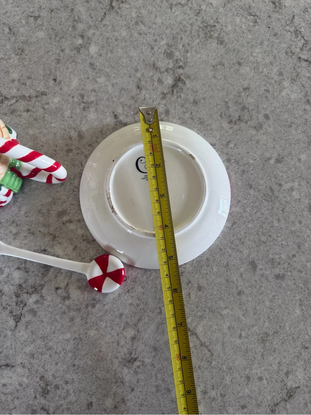 Corner Ruby holiday Christmas candy cane peppermint tea cup set - saucer & spoon